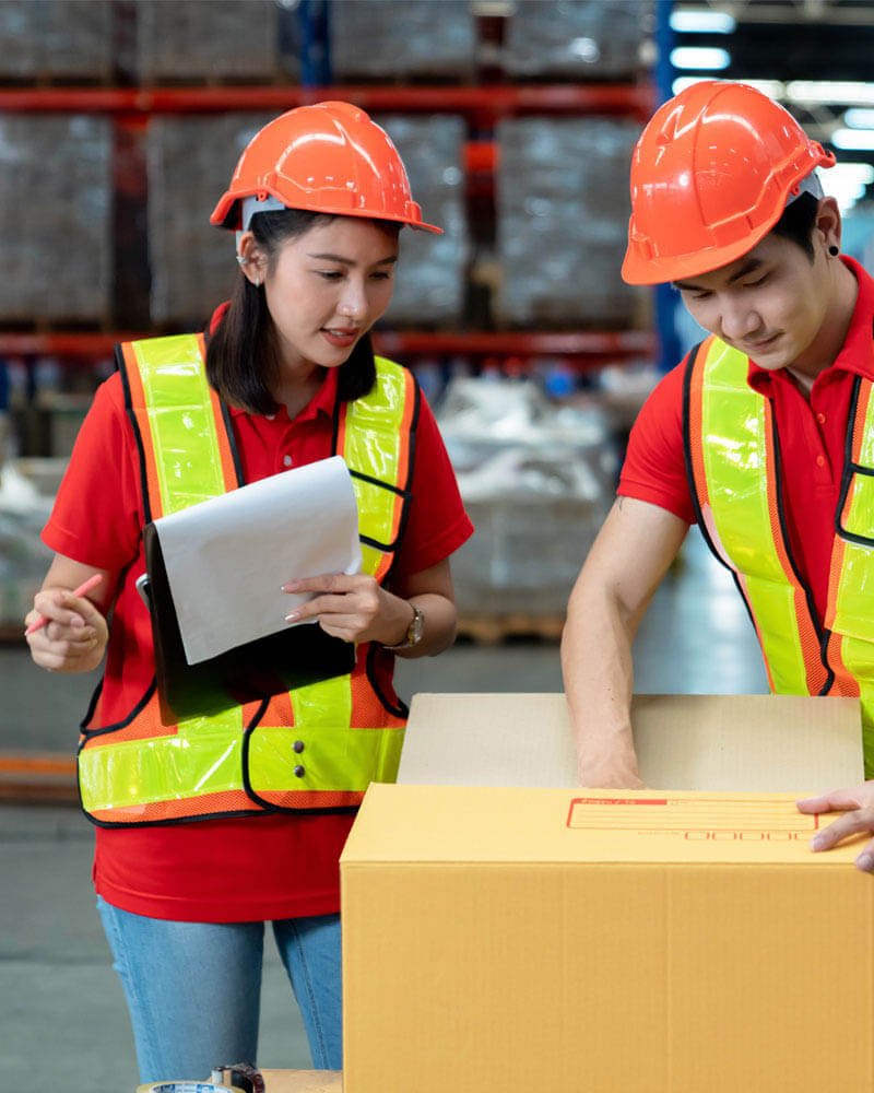 Logistics worker wearing lightweight hi-vis t-shirt in summer warehouse environment