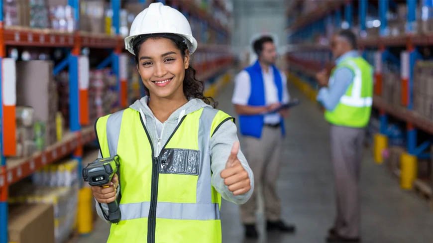 Warehouse Workers in Hi-Vis Safety Clothing