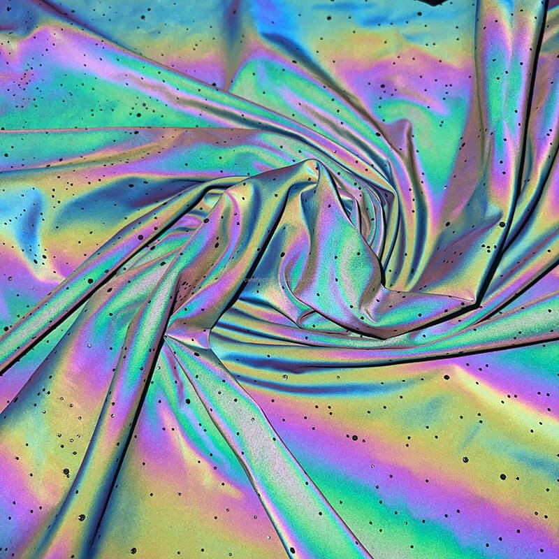 Sequined rainbow 4-way elastic reflective stretch fabric