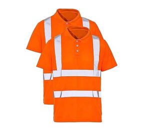 A classic orange hi vis polo shirt with reflective tape.