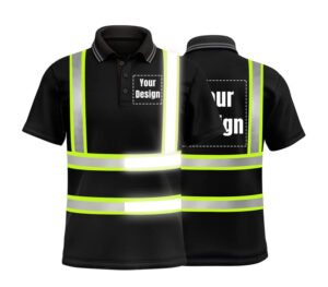 A two-tone black hi vis polo shirt that hides dirt.