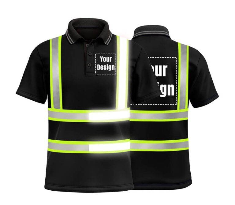 A two-tone black hi vis polo shirt that hides dirt.